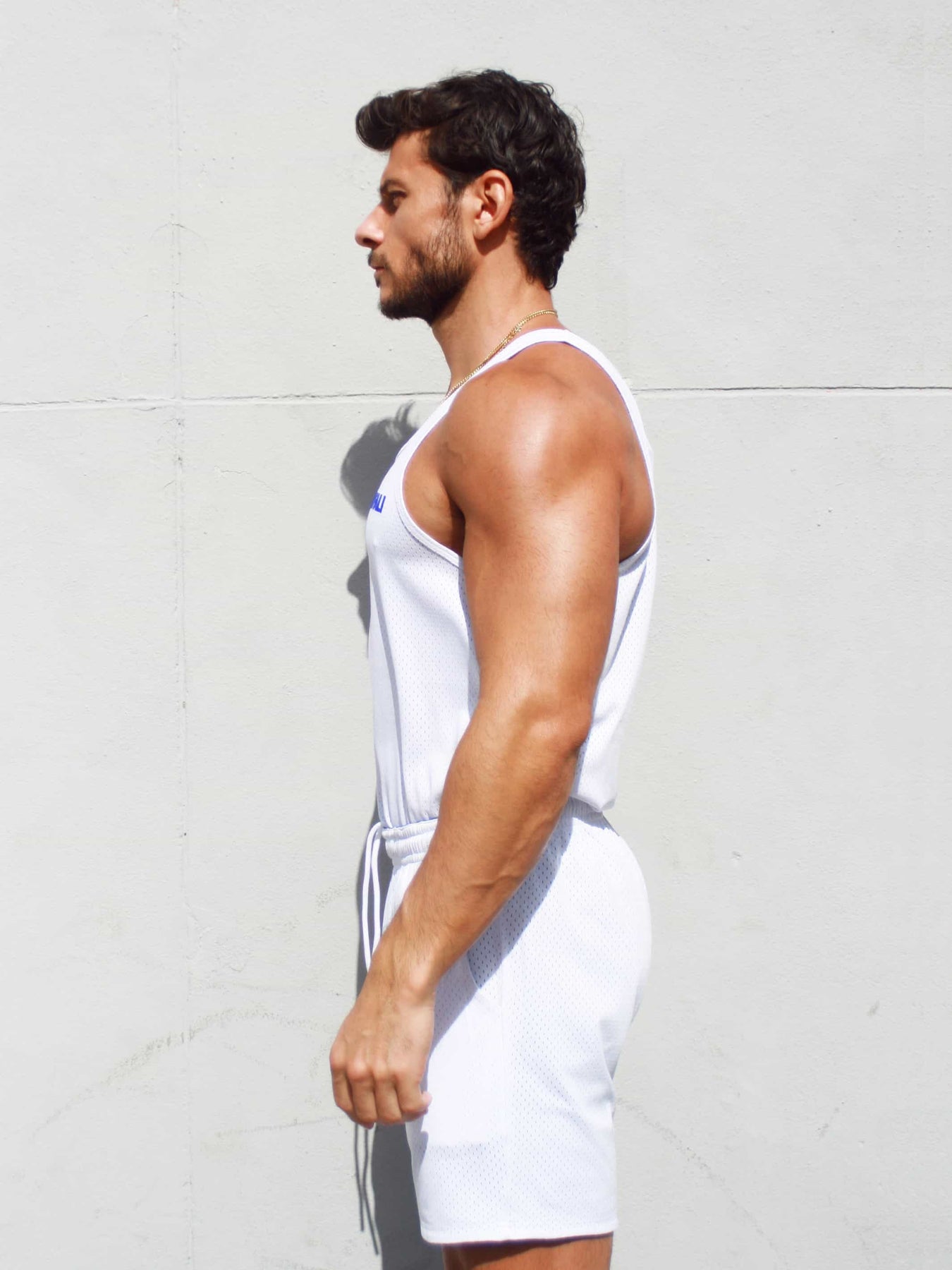 Mesh Tank (White w/ Blue Logo) – GAROFALI